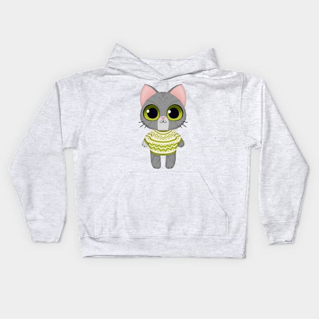 Holiday Kitten Gray Kids Hoodie by Twkirky